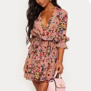 Nude Floral Skater Dress
